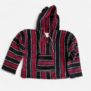 Boys Vintage Woven Red and Black Mexican Hoodie With Front Pocket Size 6